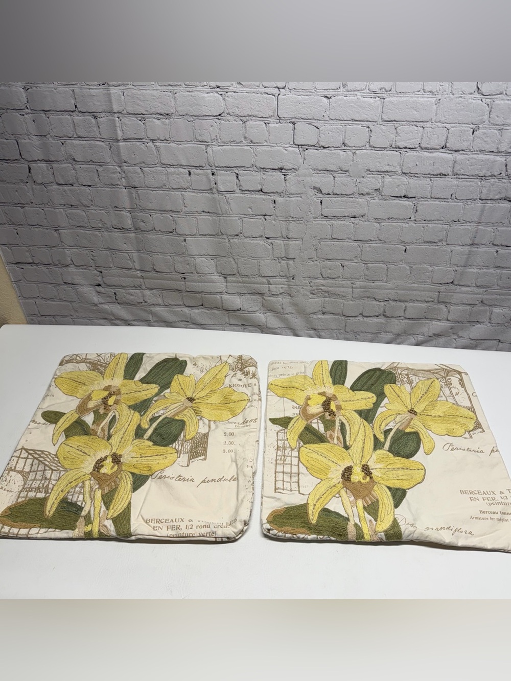 Pottery Barn Yellow Floral Embroidered Pillow/cushion Cover set of two